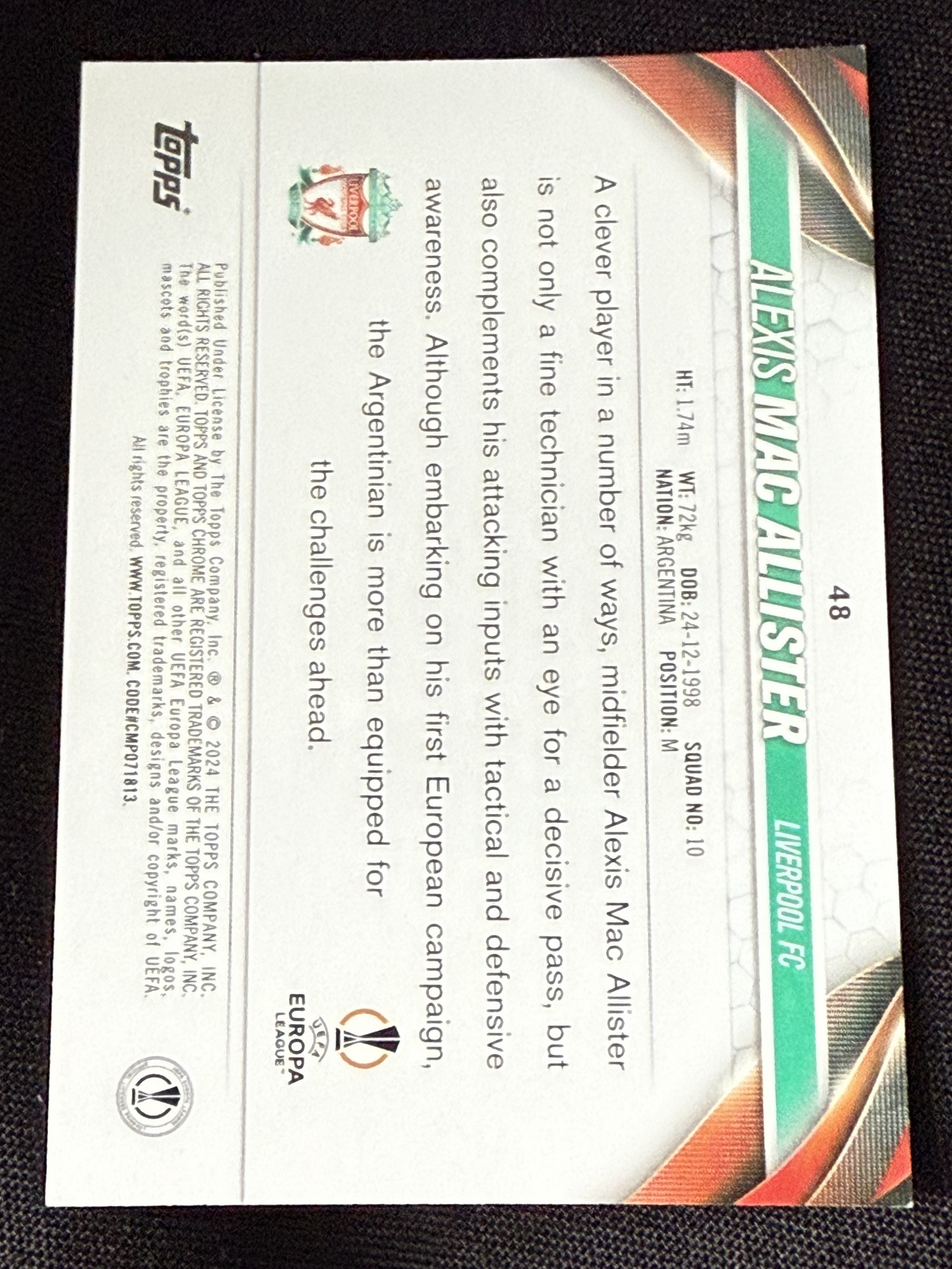 Mac Allister Topps Chrome UEFA Clubes Competiciones